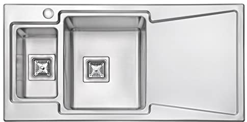 évier de cuisine Évier de cuisine encastré en acier inoxydable de 1,2 mm d'épaisseur, double 2,0 grand bol rectangulaire, égouttoir à droite, bouchon de crépine carré, kit de tuyau d'évacuation Suitab