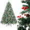 Arbol de Navidad Plegable con Decoracion Piña Frutos Rojos y Nieve, Arbol Navidad Artificial Fibra Natural Verde Robusto con Soporte de Pie Metal Fácil Montaje para Exterior e Interior (180cm 720Tips)
