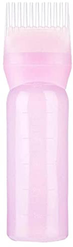Root Comb Applicator Bottle, Hair Oil Applicator Bottle, Hair Dye Applicator Brush with Graduated Scale, Hair Dye Brush Bottle, Comb Color Applicator Bottle for Long Hair Scalp Care Oil, Pink