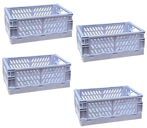 EURXLQ 4 Stück Klappbox Blau 25×16×10cm,Klappkiste Körbe Aufbewahrung Zusammenklappbarer Tragbar Aufbewahrunskisten Bunt aufbewahrungskiste Geeignet für Küche,Bad,Büro,Schlafzimmer
