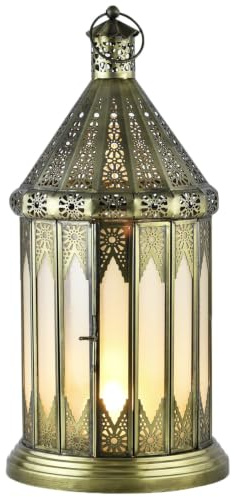 Orientalische Laterne Lilaf Deko aus Metall und Glas in Weiß 40 cm