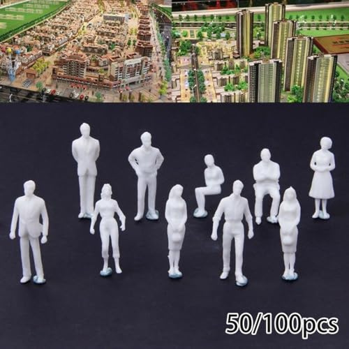 Architektonische Modell-Miniatur-Figuren, Menschenfiguren, 50/100 Stück, Maßstab 1 75, weiße Figuren für DIY Handwerk, Standing and sitting mini figures, Unbemalte Menschenfiguren (100 Stück)