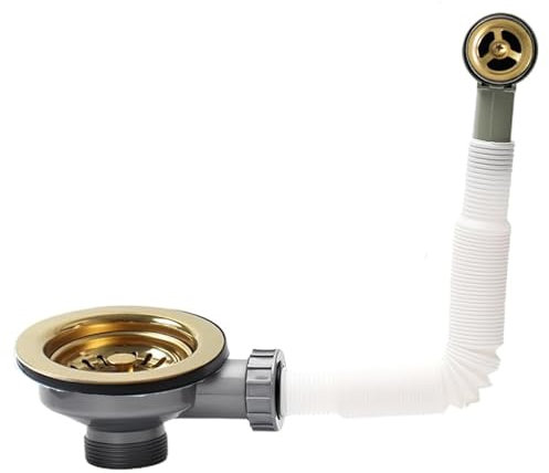 SopimusZ Polished Gold Finish Kitchen Sink Basket Strainer Waste, Round Overflow,Kitchen Sink Waste Kit Gold Kitchen Sink Waste and Overflow