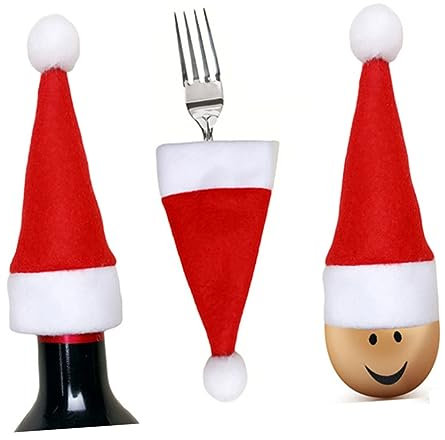 PRETYZOOM 12stücke Bestecktaschen Weihnachten Mini Nikolausmütze Besteckmützen Für Party Dekoration Geschirr Organizer