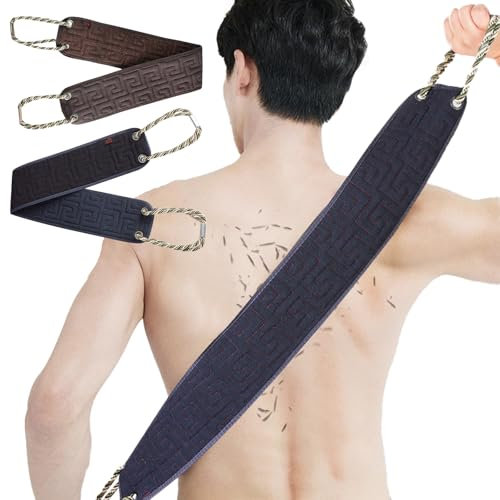 JSTHHTT 2pcs estropajo exfoliante de espalda para la ducha, exfoliante corporal, toalla exfoliante de espalda de doble cara con asas, cepillo ducha para espalda alivia la piel áspera (azul, marrón)