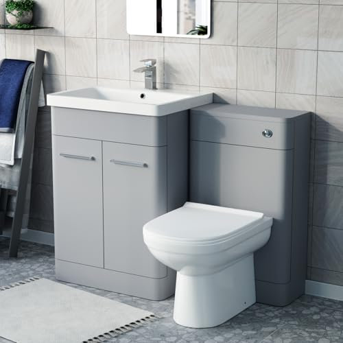 Nes Home Matte Grey 600mm Freestanding Basin Vanity WC Unit & Toilet