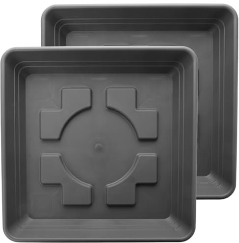 Sustania Lot de 2 soucoupes, 40 x 40 cm, pour pot de fleurs, grand extérieur, anthracite, extra robuste, pour pot de fleurs, 48 x 48 cm, grand extérieur