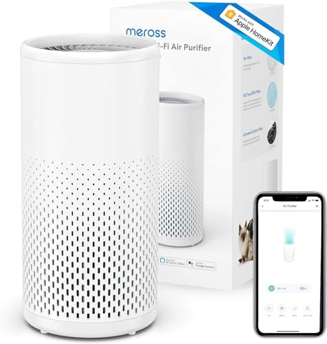 Meross Smart Wi-Fi Air Purifier for Bedroom & Living Room | HEPA Air Cleaner for Home, Works with Apple HomeKit, Alexa & Google Home, App + Voice Control, Quiet Air Purifier, White