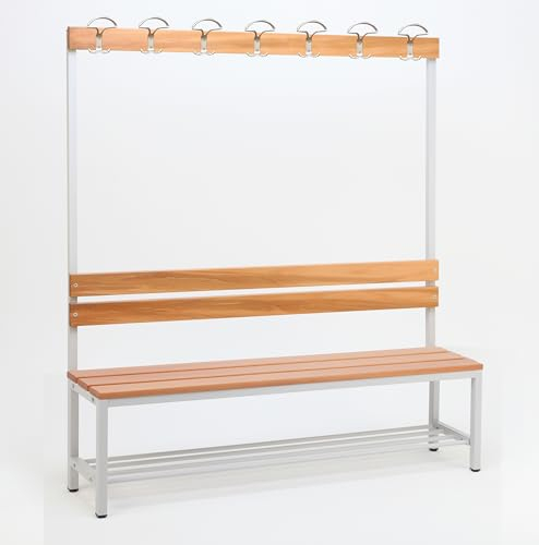 Garderobenbank mit Haken 1-seitig mit Schuhrost HxBxT 170x150x30 cm Marke Szagato | Umkleidebank Umkleide Sitzbank Garderobe mit Sitzbank Bank für Garderobe Garderobe Kindergarderobe mit Sitzbank