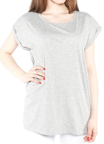 Urban Classics Women's Ladies Extended Shoulder Tee Basic T Shirt with Capsleeves Shortsleeve T Shirt Top Crew Neck, Grau (Grey 111), XL UK