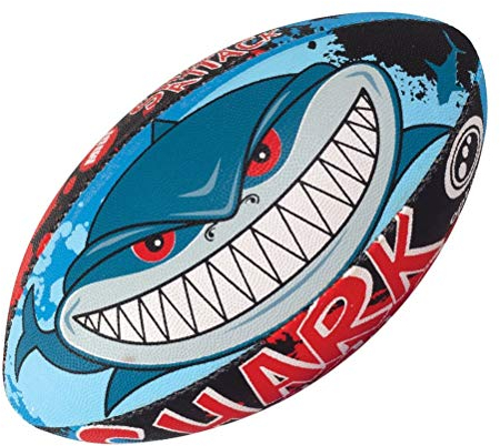 Optimum Rugby Ball - Balanced and Responsive for Accurate Handling and Kicking of Top-Performing Rugby Balls - Perfect for Training and Gameplay - 2-Ply 410g Ball - Shark Attack - 3