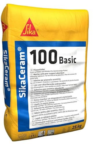 Sika - SikaCeram 100 Basic, Grigio - Adesivo in polvere per piastrelle ceramiche, pavimenti industriali e piscine - Altamente aderente - 25 kg