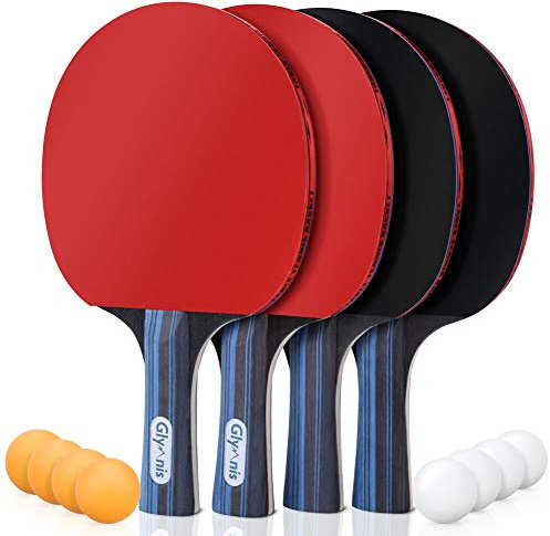 Glymnis Table Tennis Set Portable Ping Pong Set with 4 Premium Table Tennis Paddles, 8 Professional Game Balls and Portable Storage Bag