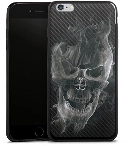 DeinDesign Slim Case extra dünn kompatibel mit Apple iPhone 6 Plus Silikon Handyhülle schwarz Hülle Totenkopf Schädel Carbon