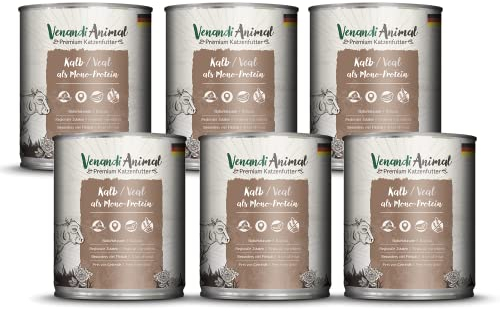 Venandi Animal - Premium Nassfutter für Katzen - Kalb als Monoprotein 6er Pack (6 x 800 g), getreidefrei, Monoprotein