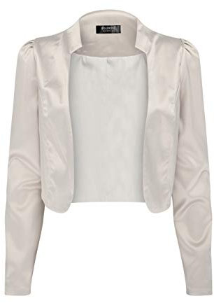Bolerose Formale Raso a Maniche Lunghe Bolero Giacca (Argento, XL)