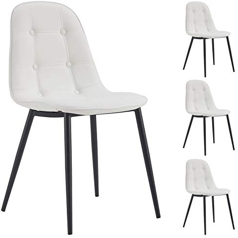 IDIMEX Lot de 4 chaises Alvaro pour Salle à Manger ou Cuisine avec 4 Pieds en métal Noir et Assise capitonnée, revêtement synthétique Blanc