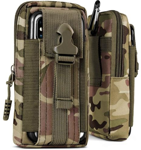 ONEFLOW Survival Case für Sony Xperia 1 III Handy Gürteltasche aus Nylon mit Karabiner, Taktische EDC Tasche mit Gürtel Halterung, Etui Handyhülle Outdoor Handytasche, Camo Grün