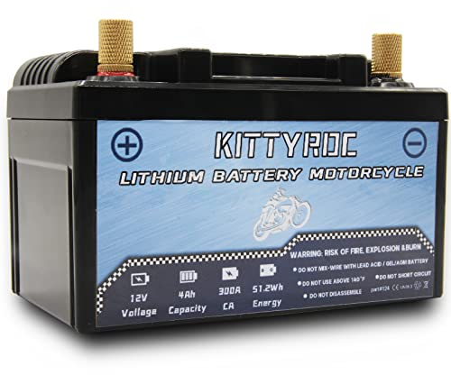 KITTYROC 12V Lithium Moto Batteries 4Ah 300A, LiFePO4 Batteries with Smart BMS, Replacement ATV, UTV, Moto, Lawn Mower, Jet Ski, Snowmobile, 4 Wheeler, Tractor, Scooter and Generator Batteries