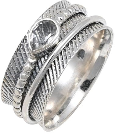 JEWELFORCE Weißer Topas Edelstein 925 Sterling Silber Spinnerring Herren und Damen Meditationsring Geschenkartikel handgefertigter Schmuck JSR-142M_64 (20.4)