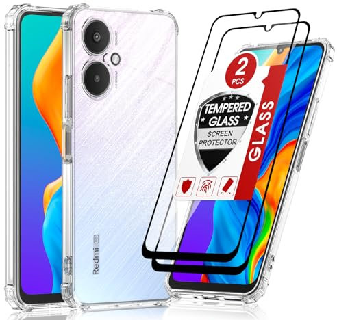 LeYi Coque pour Xiaomi Redmi 13C 5G avec 2 Verre Trempé Vitre Protection, Etui Ultra Mince Housse de Protection Silicone Souple Bumper Antichoc Étui pour Xiaomi Redmi 13 C 5G, Trasparente