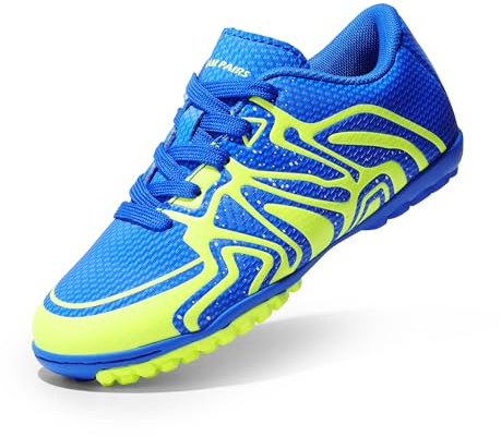 DREAM PAIRS Kids Botas de Fútbol Sala Niños Transpirables Unisex Zapatillas de Fútbol Deportivas para Exteriores Artificial Cesped,Size 36,Royal/Verde Limón/Blanco,SDSO2413K