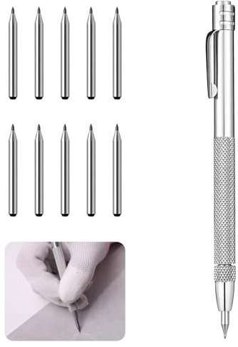 Stylos à Tracer en Carbure de Tungstène, Pointe a Tracer Livré avec 10 Pointes de Rechange, Parfait pour Tôle, Verre, Céramique, Acier Trempé et Plus