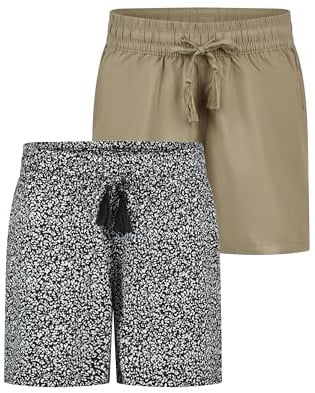 DENIMFY Kurze Hose Damen Sommer leichte Shorts mit Gummizug Regular Fit | DFLia 2er Pack Set Weite Bermuda 100% Viskose Beige Grün Schwarz Navy Blau S M L XL XXL