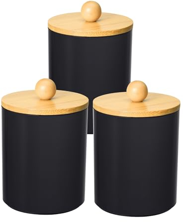 3 Stück Wattepadspender mit Bambusdeckel, Acryl Wattepads Aufbewahrung, Multifunktional Wattestäbchen Behälter Schwarz, Badezimmer Organizer für Wattebällchen Wattepads Cotton Pads Wattestäbchen