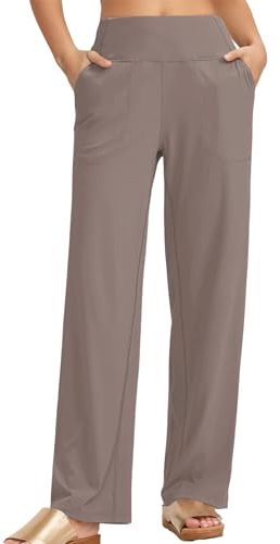 Timuspo Yoga Hose Damen Elastischer Bund Weites Bein Freizeithose Breite Jogginghose Hohe Taille Track Pants Bequeme Trainingshose Hellbraun M