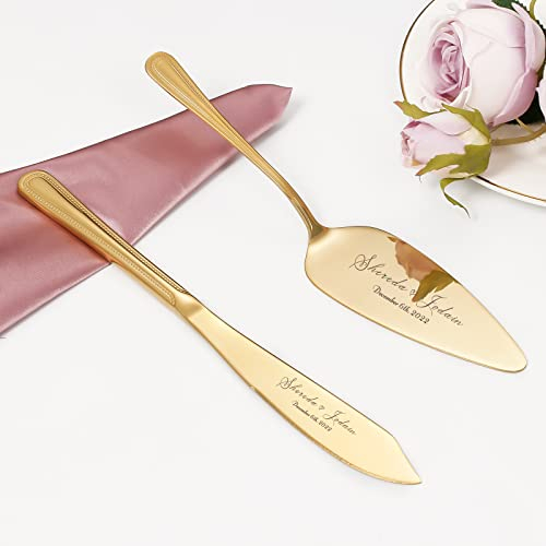 Juego de Cuchillos para Pastel, Personalizado Juego de Corte de Pastel de Acero Inoxidable, Juego de Cuchillo Y Servidor Para Pastel de Boda, Juego de Corte de Tarta, Navidad Cumpleaños (Oro)
