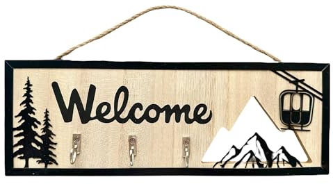 BOULI Panneau en bois et métal WELCOME avec crochets - Décoration de maison