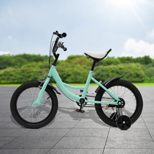 MEELRYD 16 Zoll Kinderfahrrad Tretfahrrad für ab 5-8 Jahre Jungen und Mädchen, Fahrrad für Kinder mit Hilfsrad Doppelbremssystem (Grün)