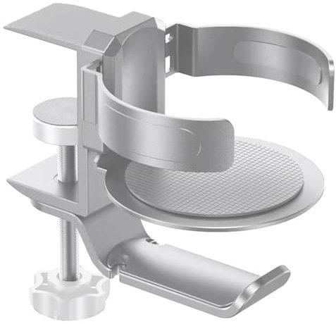 NOLOWY Rotating Aluminum Alloy Headphone Stand Headsets Holder with Drink Holder for Gaming PC Desk Space Saving Designs
