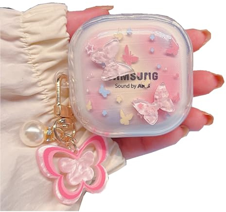 GULVQYF Custodia per Galaxy Buds FE/2 Pro/Pro/live/bud 2, trasparente con fiori e farfalle, copertura completa, accessorio per auricolari per ragazzi e ragazze (B)
