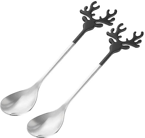 ANDRESLAD 2 Pz Cucchiaio Palette Di Agitazione Cucchiai a Forma Di Cucchiaini Da Espresso Cucchiai Da Dessert Misurino Cucchiai Posate Cucchiaini Da Caffè Black Acciaio Inossidabile