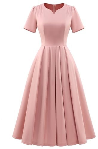 WedTrend Damenkleid, Vintage-Kleid, Midi-Kleid, 1950er-Jahre, Cocktailkleid, V-Ausschnitt, Kirchenkleid, Passform und Flare, formelle Hochzeitsgästekleider, blush, M