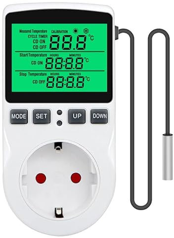 diymore Digital Temperature Controller mit Fühler, Temperaturregler 230V Thermostat Steckdose Heizung Kühlung Timing-Funktion, für Gewächshaus Aquarium Lüfter