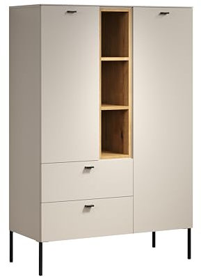 trendteam smart living - Sao Paulo - Highboard - Kashmir (Beige)/Evoke Eiche - Sideboard mit Soft-Close Funktion - (BxHxT) 93 x 140 x 42 cm - Metallgriffe und -Füße