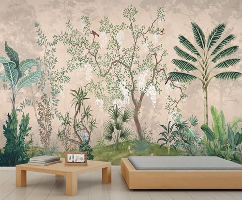 YEMYOR Papier peint mural forêt tropicale, feuilles de jungle vertes, stickers muraux plantes vertes, stickers muraux pour salon et chambre à coucher-280x200cm
