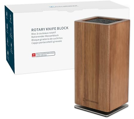 KITCHENDAO Magnetic Knife Block without Knives, 360° Rotatable Acacia Wood Knife Holder, Large Knife Storage with Magnet for Knives & Utensils, Kitchen Countertop Organizer