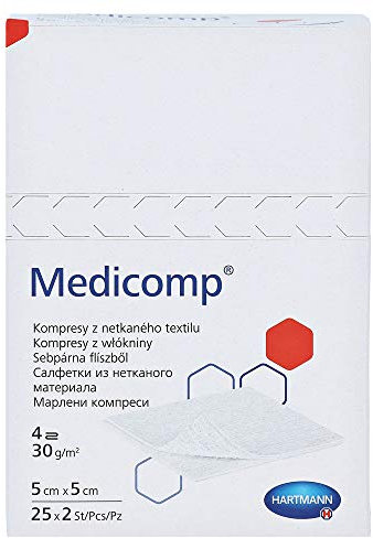 HARTMANN Medicomp 4217216 - Compresa de tela no tejida, sellada, 4 capas, 5 cm x 5 cm, 50 unidades