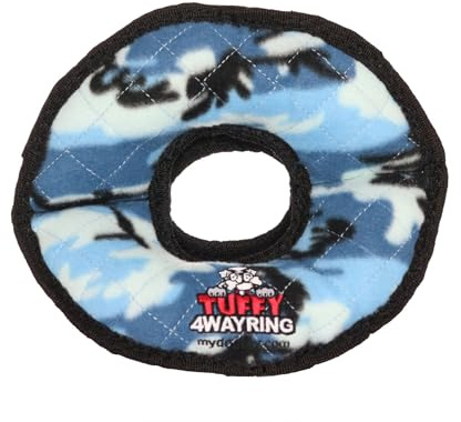 TUFFY- World's Tuffest Soft Dog Toy- Ultimate 4Way Ring Camo Blue- Squeakers- Multiple Layers. Made Durable, Strong & Tough. Interactive Play (Tug, Toss & Fetch). Machine Washable & Floats