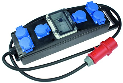 as - Schwabe Vollgummi Steckdosenleiste CEE 2 m H07RN-F 5G2,5-6 x Schutzkontaktsteckdosen 230 V 16 A - FI Baustromverteiler - Stromstation Baustelleneinsatz - Außenbereich - Made in Germany, 60809
