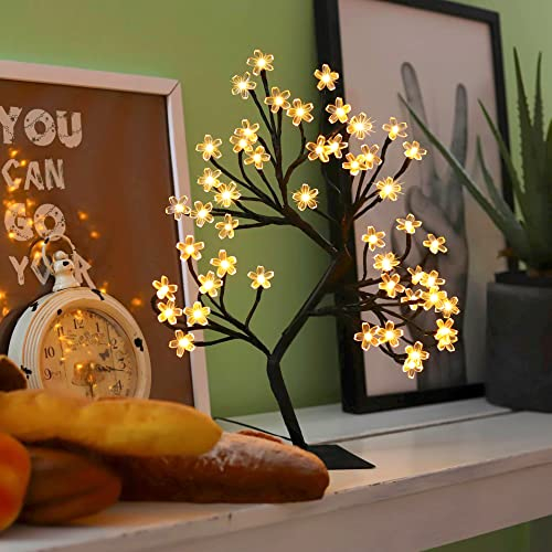 Bonsaï Lumineux à LED en Forme de Cerisier en Cristal avec Branches réglables, minuterie à Piles pour décoration de la Maison, veilleuse et Cadeau (Blanc Chaud)