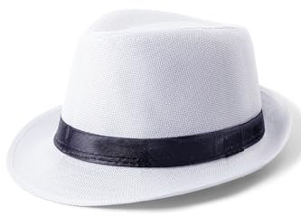 BABEYOND Strohhut Fedora für Herren Panama Trilby Hut Kurze Krempe Sommer Sonnenhut, A-weiß, Einheitsgröße