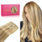 WENNALIFE Clip in Extensions Echthaar, 35cm 14 Zoll 120g 7pcs Hellblond Highlights Goldblond Hair Extensions Remy in Haarverlängerung Natürliche