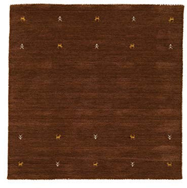 carpetfine Wollteppich Gabbeh Uni Quadratisch Braun 200x200 cm | Moderner Teppich für Wohn- und Schlafzimmer