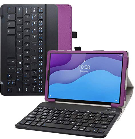 Bige for Lenovo Tab M10 HD (2nd Gen) Case,PU Leather Cover with Romovable Keyboard for 10.1 Lenovo Tab M10 HD (2nd Gen) TB-X306X /New Barnes & Noble Nook 10 HD Tablet,Purple