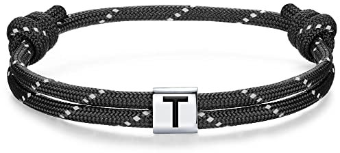 J.Endéar womens+clearance+sale,prime+deals+today+clearance,Paracord Bracelet with Intials Letter T for Women Men 925 Sterling Silver Nautical Rope for Surfer Friendship Partner Gift